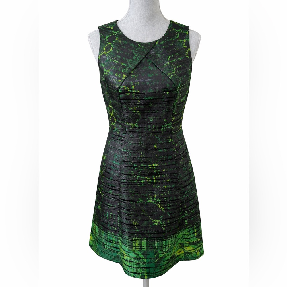 Kenneth Cole New York Black Green Metallic Fit & Flare Dress Small